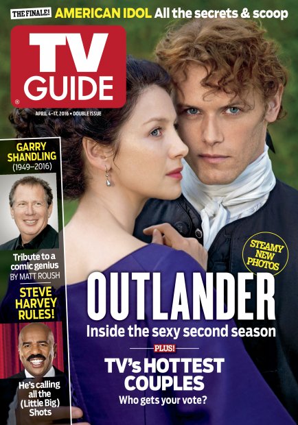 TV Guide cover - Caitriona Balfe, Steve Harvey, Sam Heughan, Garry Shandling - April 4, 2016