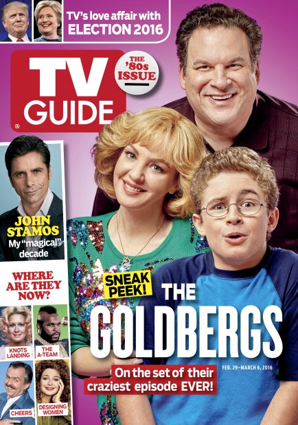 TV Guide cover - Hillary Clinton, Jeff Garlin, Sean Giambrone, Wendi McLendon-Covey, Annie Potts, John Ratzenberger, John Stamos, Mr. T, Donald Trump, Joan Van Ark - February 29, 2016