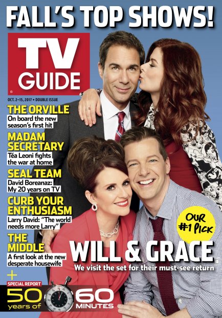 TV Guide cover - Sean Hayes, Eric McCormack, Debra Messing, Megan Mullally - October 2, 2017
