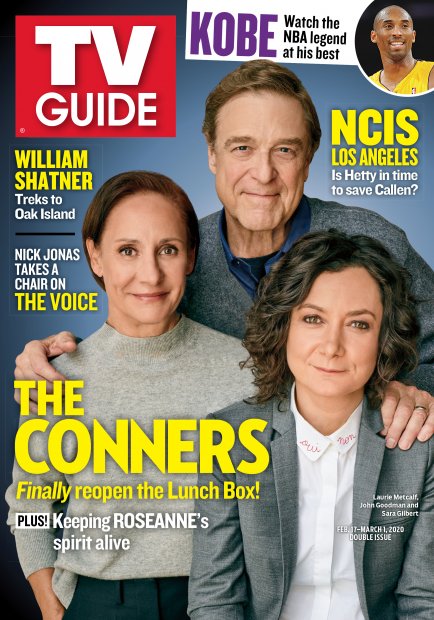 TV Guide cover - Kobe Bryant, Sara Gilbert, John Goodman, Laurie Metcalf - February 17, 2020
