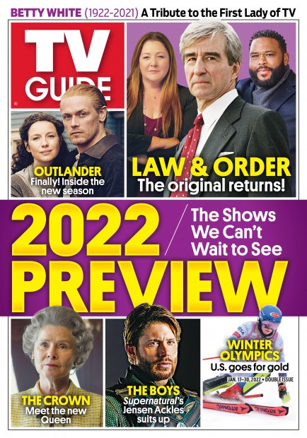 TV Guide cover - Jensen Ackles, Anthony Anderson, Caitriona Balfe, Sam Heughan, Camryn Manheim, Mikaela Shiffrin, Imelda Staunton, Sam Waterston - January 17, 2022