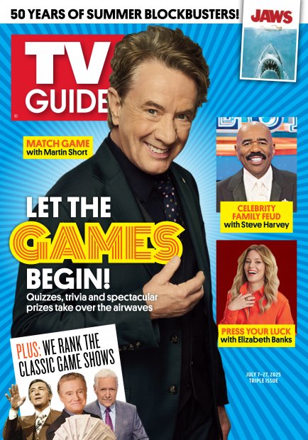 TV Guide cover - Elizabeth Banks, Richard Dawson, Steve Harvey, Regis Philbin, Martin Short, Alex Trebek - July 7, 2025
