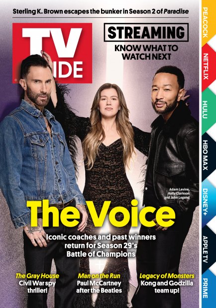 TV Guide cover - Kelly Clarkson, John Legend, Adam Levine - February 23, 2026