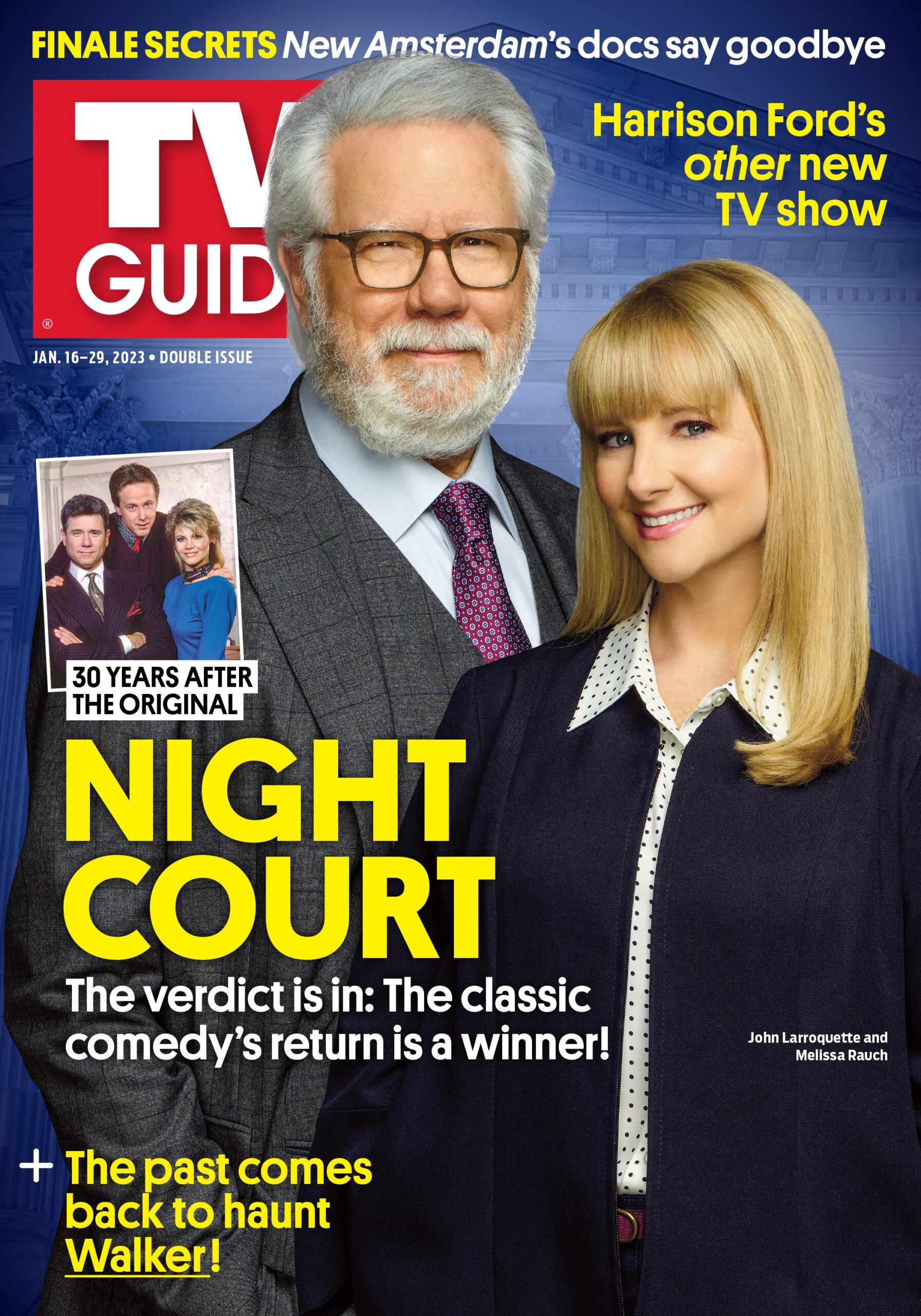 FINALE SECRETS: New Amsterdam's docs say goodbye; Harrison Ford's other new TV show, 30 years after the original NIGHT COURT: The Verdict is in: The classic comedy's return is a winner!; +The past comes back to haunt Walker